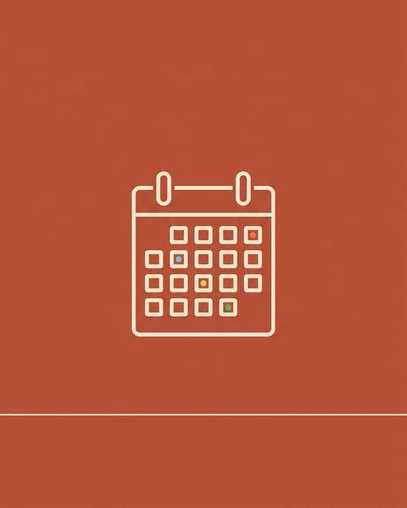 Cream line-icon cover art on a terracotta background: a wall calendar with a grid of days, four of them marked with colored dots