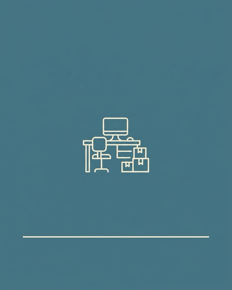 A dark teal cover with a cream line-art icon of a desk